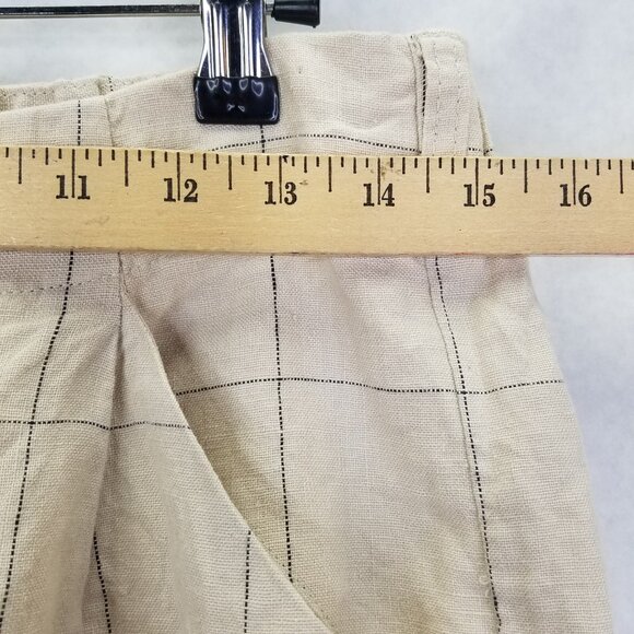 Madewell Pants Women's Sz 6 Windowpane Plaid Linen Pleated Wide-Leg Crop Beige - Picture 13 of 16